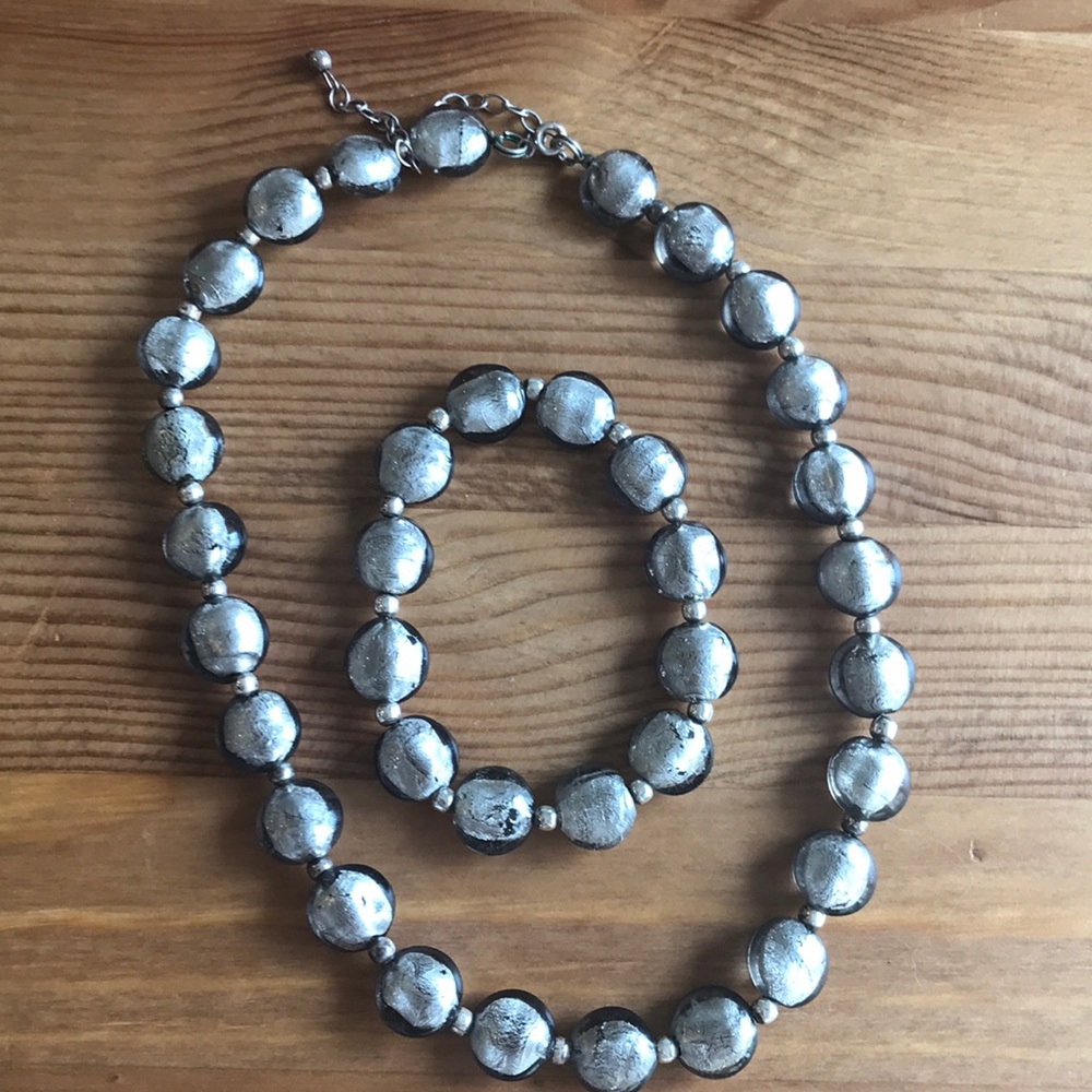 Silver glass bead Necklace & Bracelet Set - Picture 2 of 6